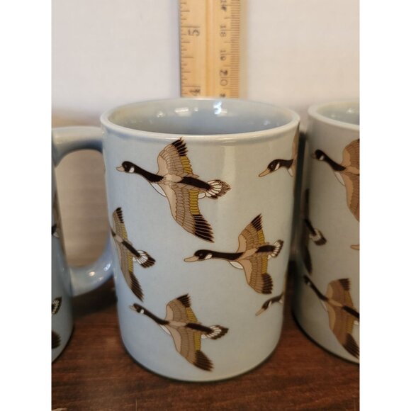 Set Of 3 Vintage Otagiri Japan Blue Coffee Mugs W/ Flying Geese Game Hunting - Picture 5 of 7